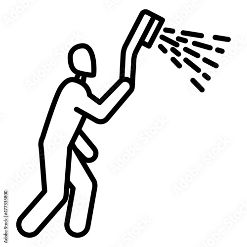 A person is bathing in the shower. Hygiene every day. An emblem for the shower. Vector icon, outline, isolated