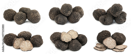 Fotografie, Obraz Set with expensive delicious black truffles on white background
