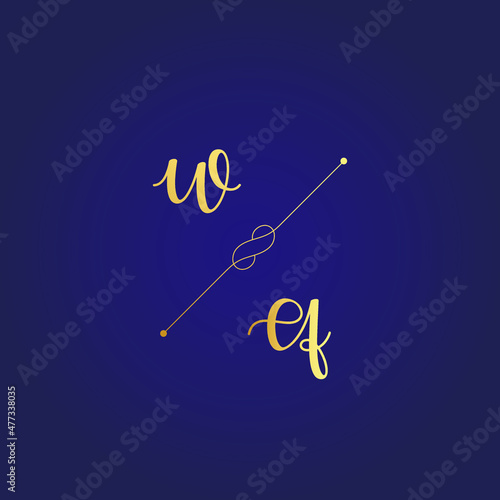 WQ Initials letter alphabet watercolor logo branding set collection, Feminine logotype template in elegant artistic style. Feminine luxury logo design template.