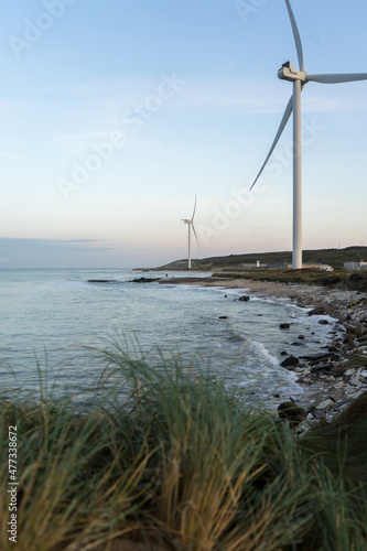 Coast of hanstholm with wind turbines 