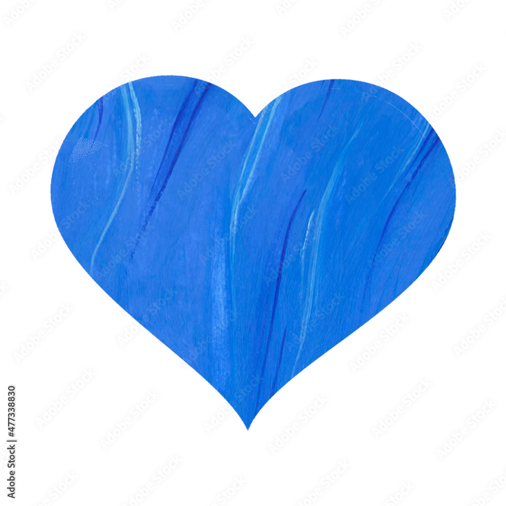 Bright blue heart with abstract lines isolated on white background. icon. Watercolor illustration. Valentine's Day. For the design of wedding cards, invitations, gift wrapping.