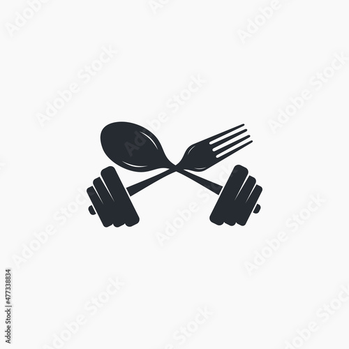 dumbbell combination fork and spoon vector logo design