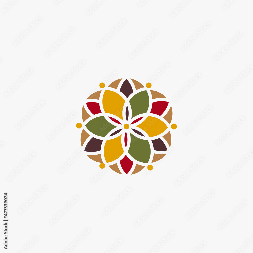 Fototapeta premium Traditional Asian Colorful Floral Pattern Logo design vector template