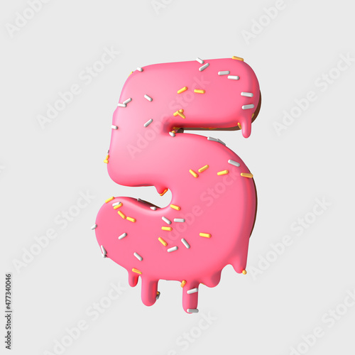 3d rendering numbers and elements in format of donuts/cake - 3d cake or donuts five