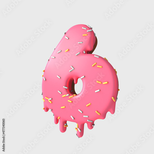 3d rendering numbers and elements in format of donuts/cake - 3d cake or donuts six
