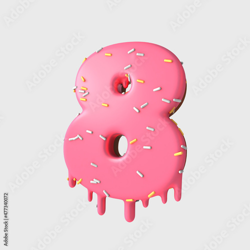 3d rendering numbers and elements in format of donuts/cake -3d cake or donuts eight