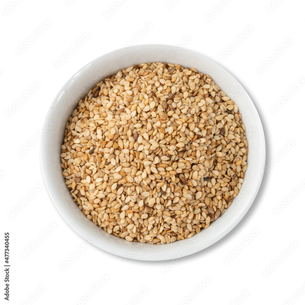 Sesame seeds in a bowl isolated over white background Sesame seeds in a bowl isolated over white background