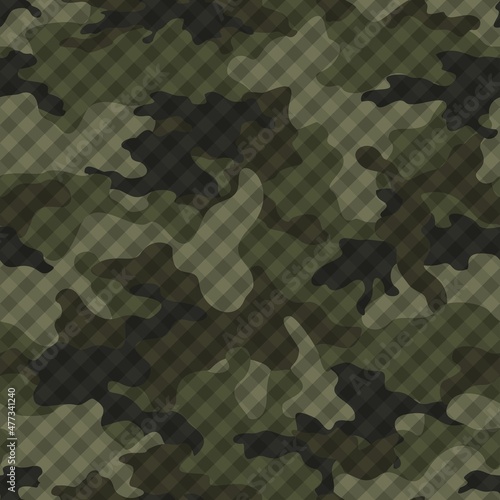 Abstract military camouflage pattern with mesh, classic texture trendy modern background