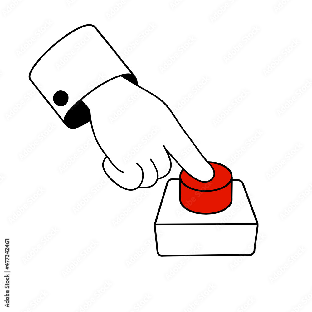 Finger presses the red button. Start and Launching a startup. Outline hand.  Cartoon illustration 12742411 Vector Art at Vecteezy