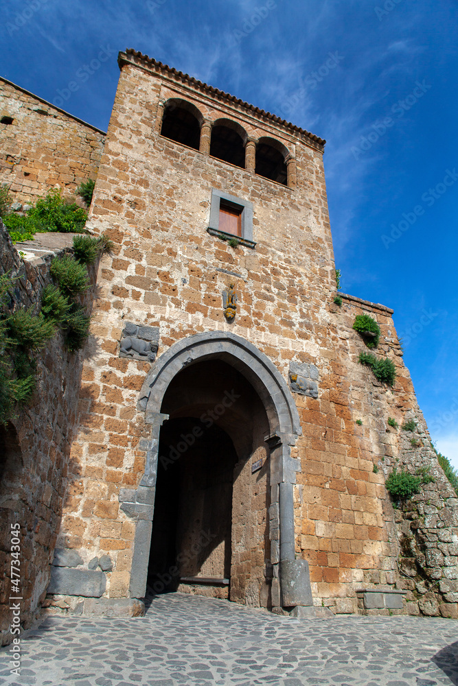 The main city door of Civita di Bagnoregio, the dying city, Lazio, Italy