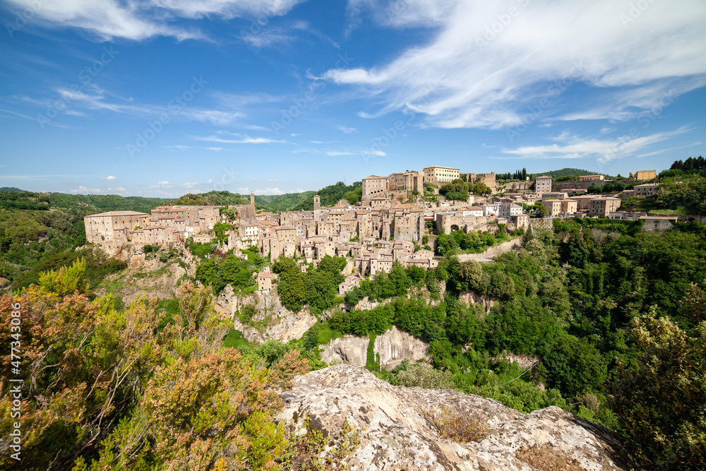 Cityscape of little medieval town Sorano, Tuscany, Italy