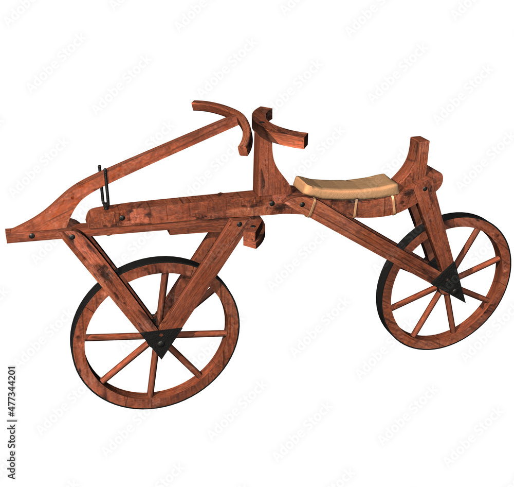 Lagring let Pearly Draisine Bicycle or Velocipede, 3D Rendering Illustration of a Draisine  Bicycle or Velocipede; created and patented in 1818 by the german Baron  Karl Von Drais. Stock-illustration | Adobe Stock