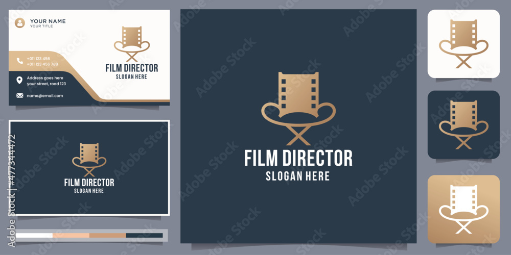 film director logo. Studio Movie Video Cinema Film Production logo design and business card template. - obrazy, fototapety, plakaty 