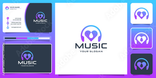 music lovers logo design and business card template.inspiration for music logotype modern gradient.