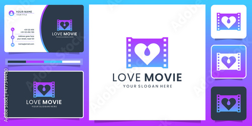 creative love and movie logo. favorite film,cinema production,gradient,movie,logo and business card.