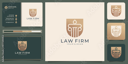law firm logo and business card template gold. logo can be used as brand,identity, consulting.
