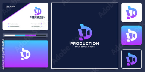 letter mark initial b Video camera logo for movie cinema production with business card design.