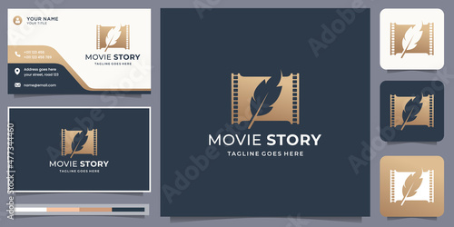 movie story logo production film stripes exclusive logo design inspiration and business card template.