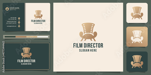 film director logo. chair with Studio Movie Video Cinema Film Production logo design and business card template.