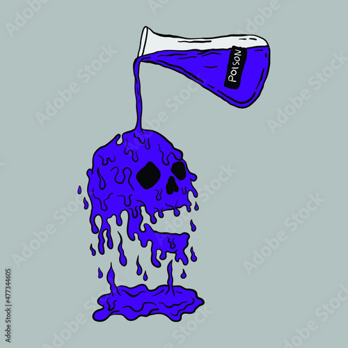 skull melted in poison,hand drawn vector illustration