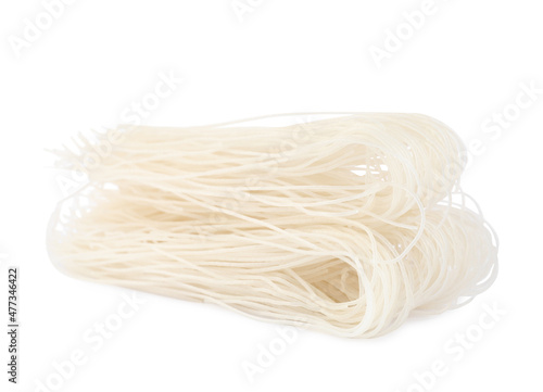 Dried rice noodles isolated on white. East Asian cuisine