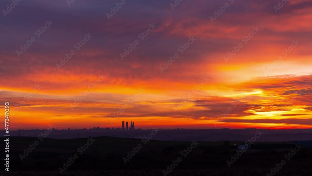 Madrid Four Towers skyline Timelapse sunset Madrid Four Towers skyline Timelapse sunset