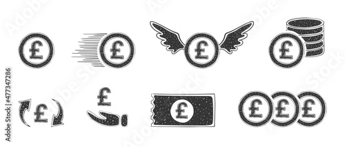 Pounds sterling icons. Money icons. Financial icons. Hand drawn icons. Vector illustration