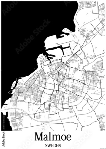 White map of Malmoe Sweden.