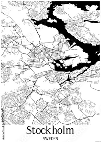 Canvas Print White map of Stockholm Sweden.