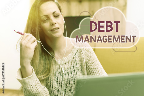 Fotografie, Obraz Writing displaying text Debt Management