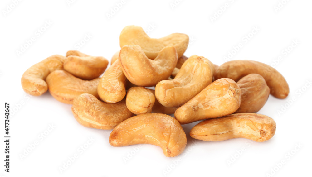 Pile of tasty organic cashew nuts isolated on white Pile of tasty organic cashew nuts isolated on white