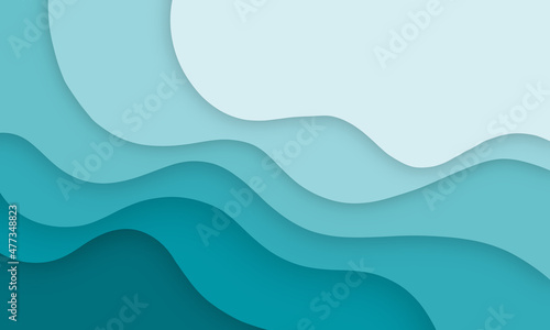abstract background with paper cut layers composition in ocean blue. 3d popup shape illustration for poster layout, slide presentation, cover, invitation, etc.