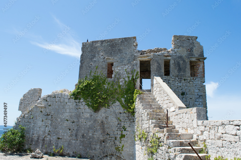 Medieval ruins of St Michel fortress on the hill above the town Preko, island Ugljan, Croatia Medieval ruins of St Michel fortress on the hill above the town Preko, island Ugljan, Croatia