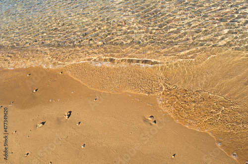 Clean sandy beach with crystal clear sea water wave  Adriatic coast  Croatia