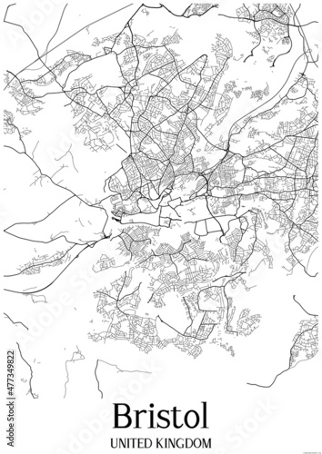 White map of Bristol United Kingdom.