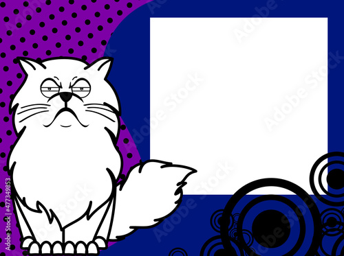 grumpy persian cat cartoon picture frame illustration in vector format