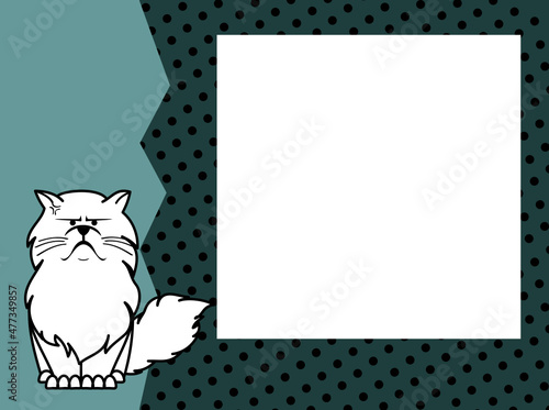 funny grumpy persian kitty cartoon picture frame illustration in vector format