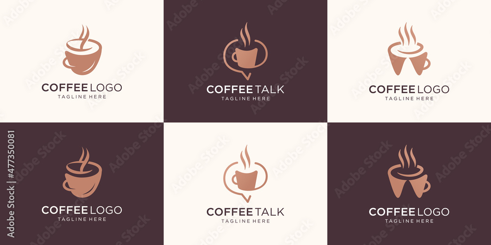 set collection coffee logo template. coffee cup, coffee talk, coffee mug logo, bundle coffee logotype.