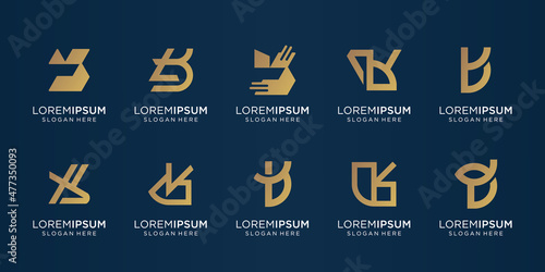 collection of abstract letter b template. golden color, monogram bundle, corporate symbol premium.