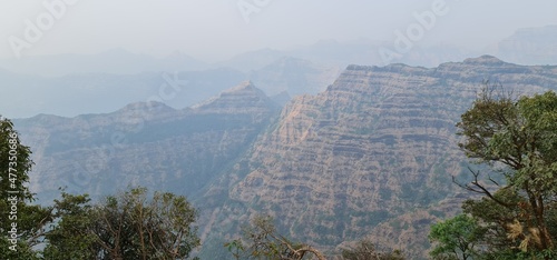 Mesmerizing view of the Mahabaleshwar Range of western ghats from Marjorie Point, Mahabaleshwar, Mumbai, India photo