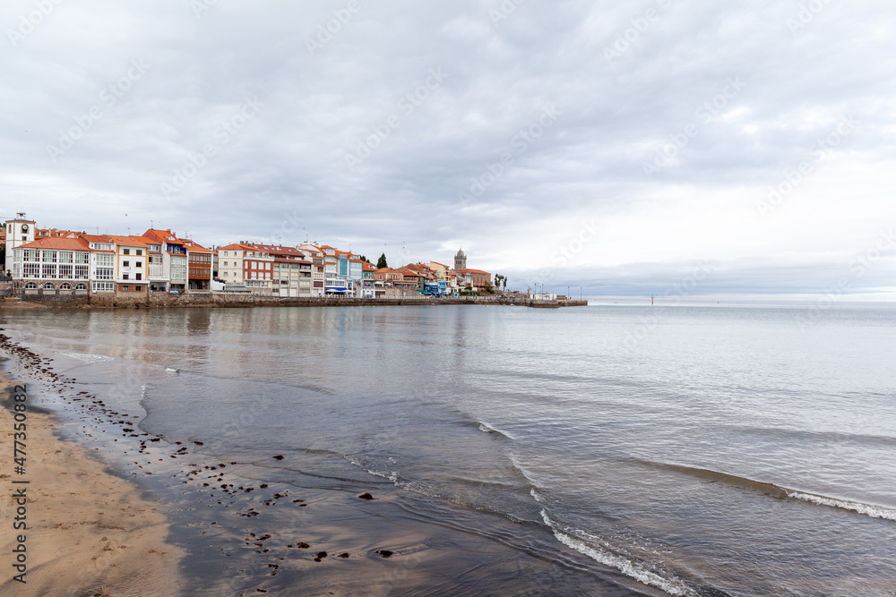 Village on the coast of the Cantabrian Sea. Luanco, Asturias. Spain