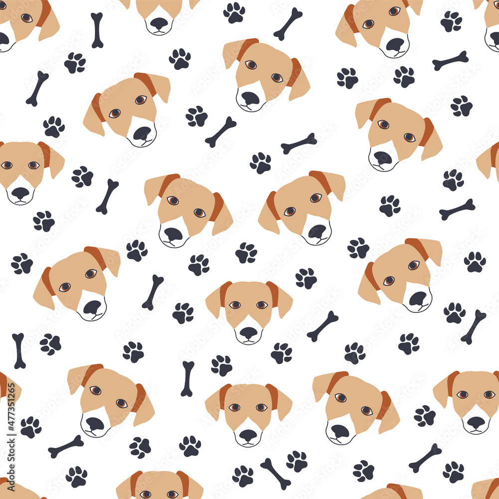 Naklejka premium Golden retriever dogs muzzle seamless pattern.