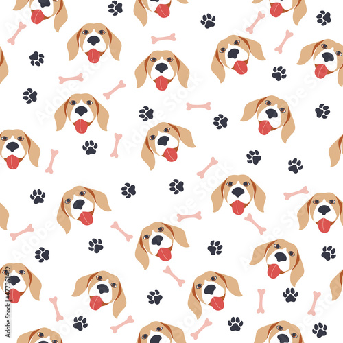 Seamless patterns with cute cartoon dogs muzzles. Dalmatian, Terrier, Bulldog