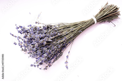 Purple lavender flowers on a white background. Natural medicinal flowers.