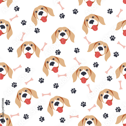 Seamless patterns with cute cartoon dogs muzzles. Dalmatian, Terrier, Bulldog