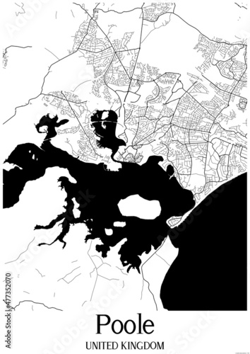 White map of Poole United Kingdom.