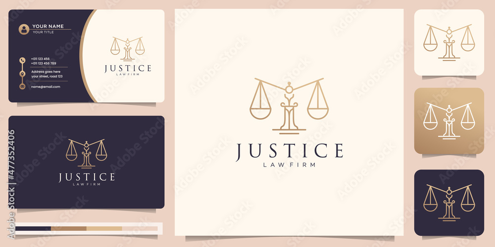 Fototapeta premium minimalist premium justice law firm logo design and business card template.