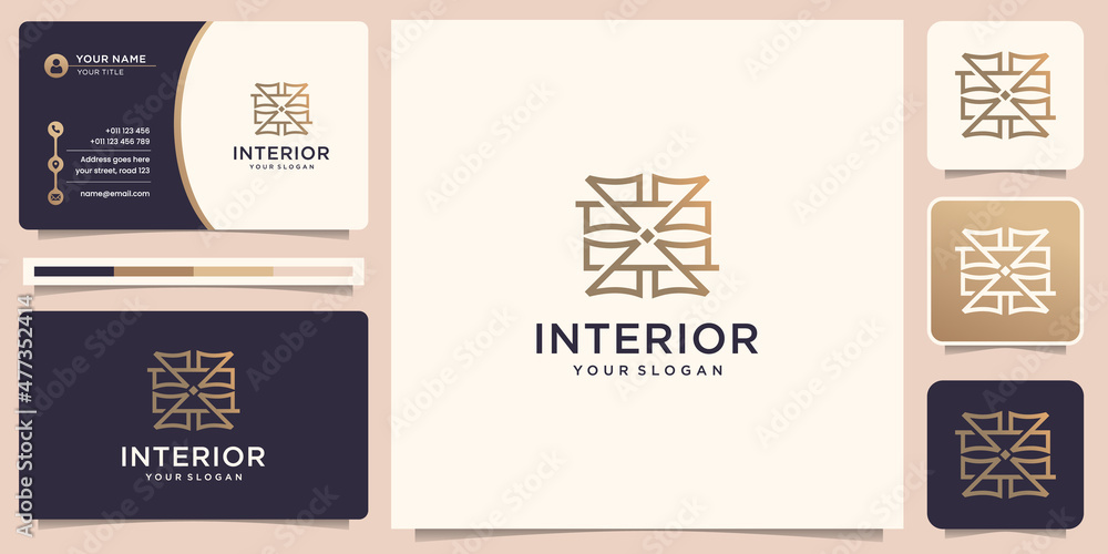 geometric interior logo and furniture logo design inspiration with business card template. geometric interior logo and furniture logo design inspiration with business card template.