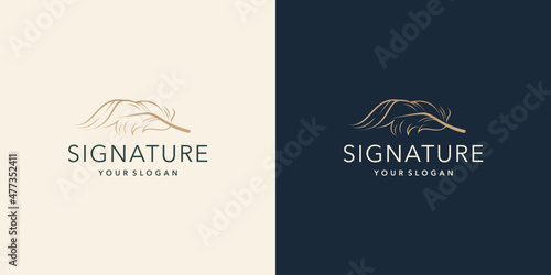 Quill feather logo signature logo design inspiration. creative feather, luxury linear quill, gradient.