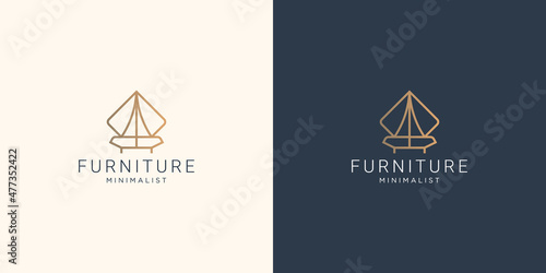 minimalist furniture logo template. geometric style line abstract interior design inspiration.